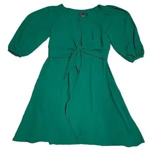 green emerald velvet dress By Anthropologie Long-Sleeve Square-Neck Poplin Mini Dress – katie + hubbell main image 0